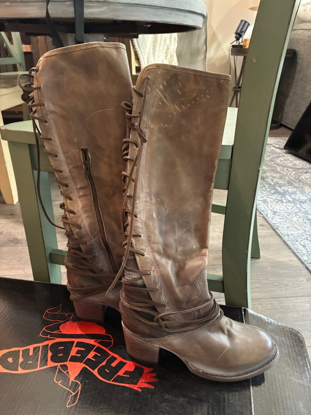 Freebird Coal - Worn Once Size 8. Women's Brown Lace-Up Mid-Calf Leather Boots